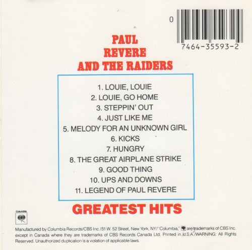 Paul Revere & The Raiders : Greatest Hits (CD, Comp, RE)