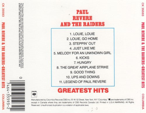 Paul Revere & The Raiders : Greatest Hits (CD, Comp, RE)