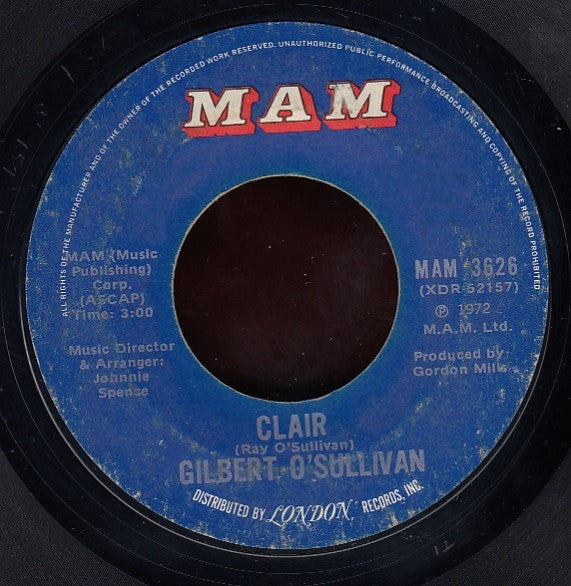 Gilbert O'Sullivan : Clair (7", Single, Mono, Styrene, Ter)