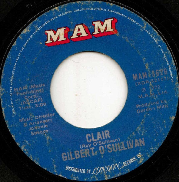 Gilbert O'Sullivan : Clair (7", Single, Mono, Styrene, Ter)