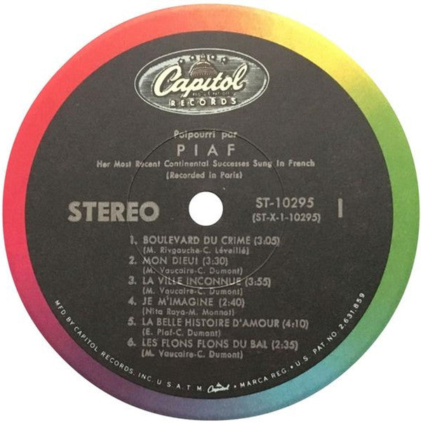 Edith Piaf : Potpourri Par Piaf - Her Most Recent Continental Successes Sung In French (Recorded In Paris) (LP)
