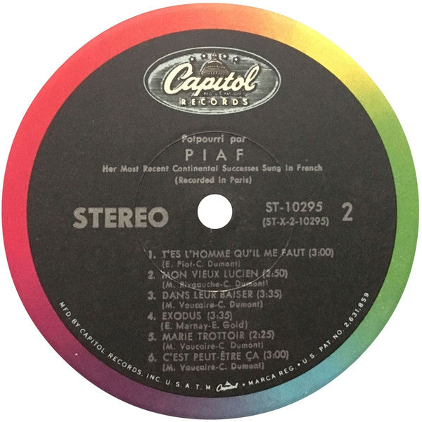 Edith Piaf : Potpourri Par Piaf - Her Most Recent Continental Successes Sung In French (Recorded In Paris) (LP)