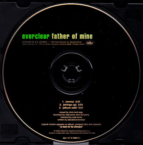 Everclear : Father Of Mine (CD, Single, Promo)