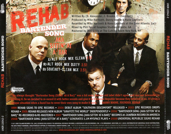 Rehab (2) : Bartender Song (CD, Single, Promo)