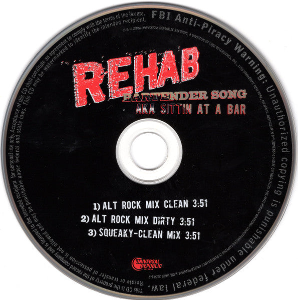 Rehab (2) : Bartender Song (CD, Single, Promo)