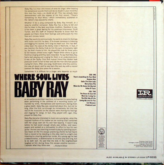 Baby Ray (2) : Where Soul Lives (LP, Album, Mono)