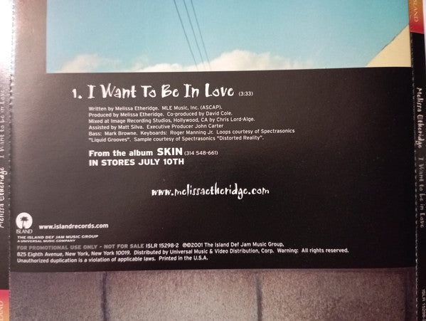Melissa Etheridge : I Want To Be In Love (CD, Single, Promo)