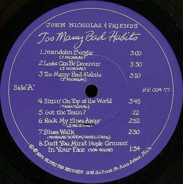 John Nicholas & Friends : Too Many Bad Habits (LP, Album)