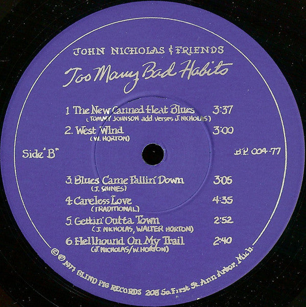 John Nicholas & Friends : Too Many Bad Habits (LP, Album)