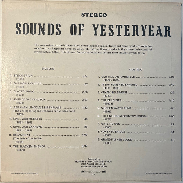 Humphrey Recording Service : Sounds Of Yesteryear (LP)