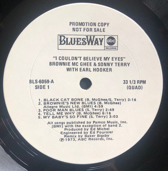 Brownie McGhee And Sonny Terry With Earl Hooker : I Couldn't Believe My Eyes (LP, Album, Quad, Promo)