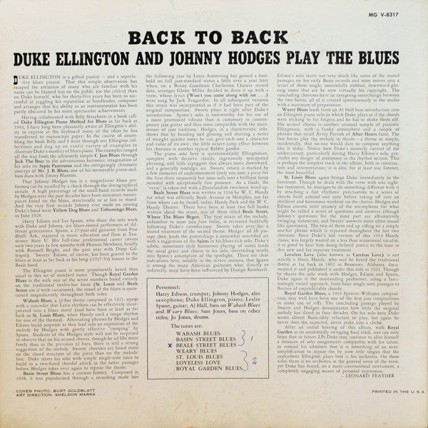 Duke Ellington & Johnny Hodges : Back To Back (Duke Ellington And Johnny Hodges Play The Blues) (LP, Album, Mono, Tru)