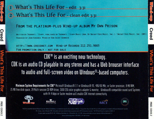 Creed (3) : What's This Life For (CD, Single, Enh, Promo)