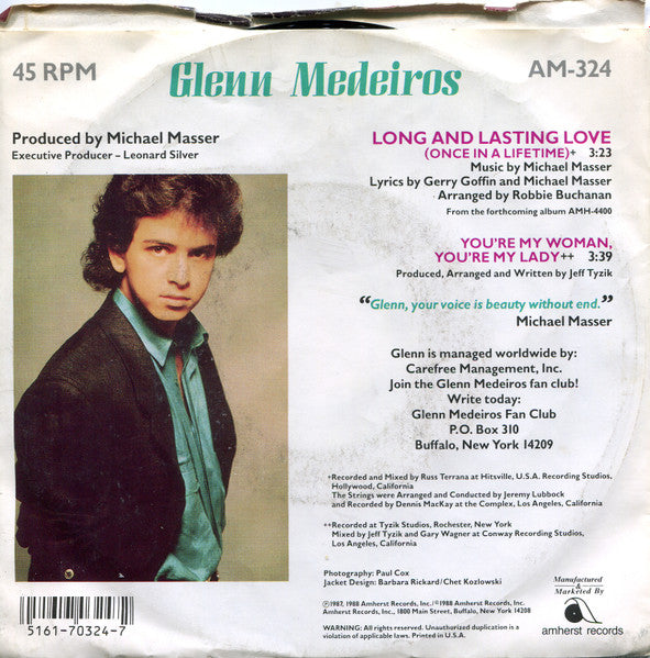 Glenn Medeiros : Long And Lasting Love (Once In A Lifetime) (7", Single, Styrene, Car)