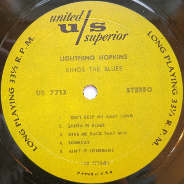 Lightnin' Hopkins : Sings The Blues (LP, Comp, RE)