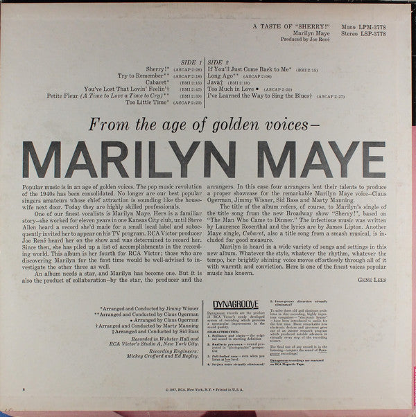 Marilyn Maye : A Taste Of "Sherry!" (LP, Album, Roc)