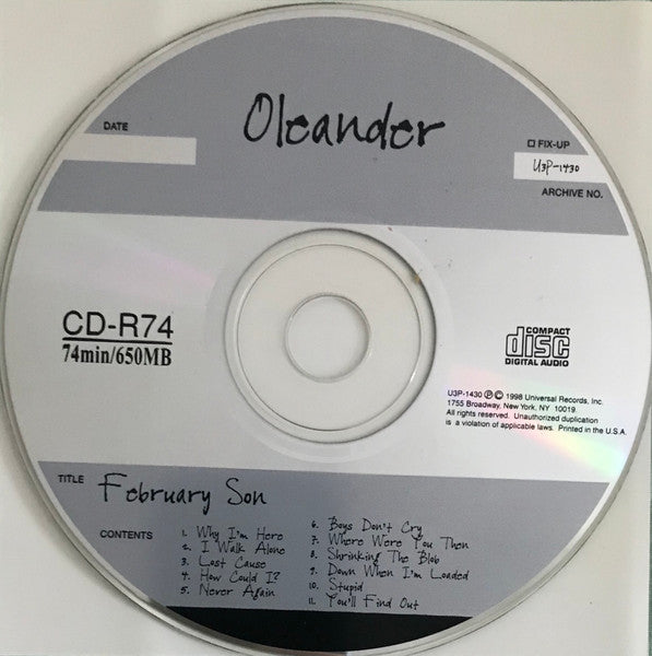 Oleander : February Son (CD, Advance, Album, Promo)
