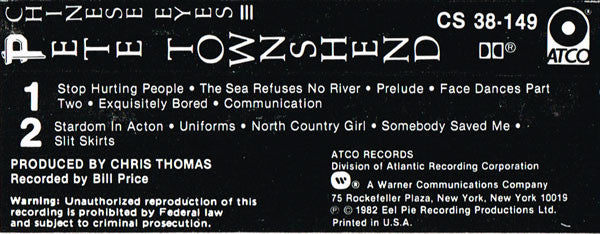 Pete Townshend : All The Best Cowboys Have Chinese Eyes (Cass, Album, Dol)