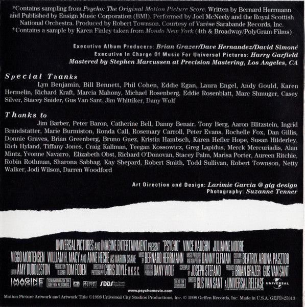 Various : Psycho - Music From And Inspired By The Motion Picture (CD, Album, Promo)