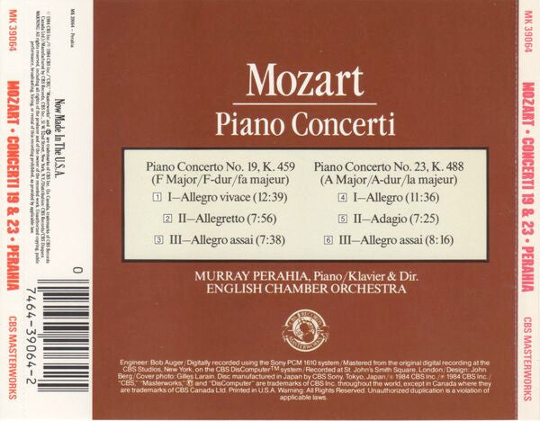 Mozart*, Murray Perahia, English Chamber Orchestra : Piano Concerti No. 19, K.459, No. 23, K. 488  (CD, Album, RE, Dig)
