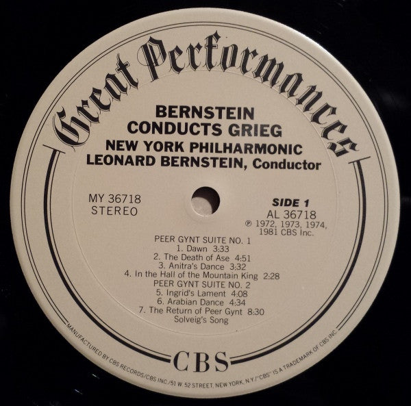 Edvard Grieg / Jean Sibelius - Leonard Bernstein, New York Philharmonic : Peer Gynt Suites No. 1 & 2 / Valse Triste, Finlandia, The Swan Of Tuonela (LP, Album)