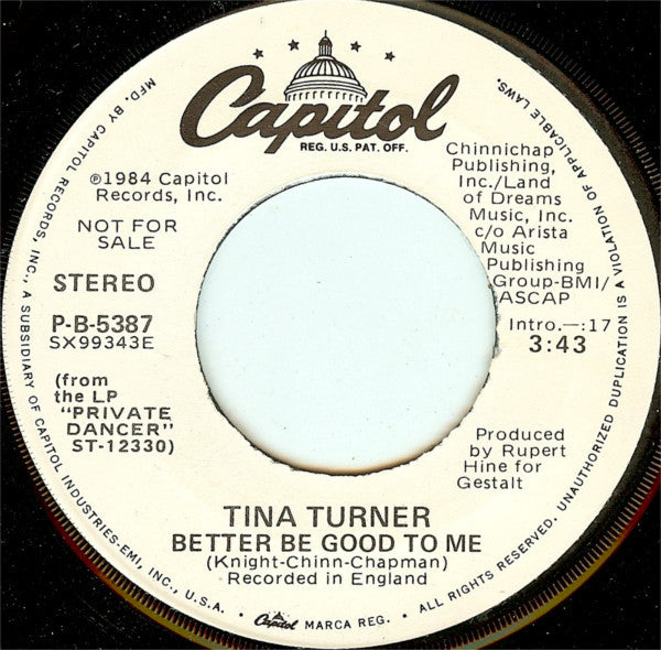 Tina Turner : Better Be Good To Me (7", Single, Promo)