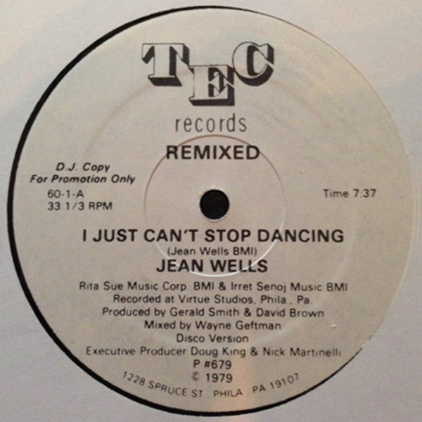 Jean Wells : I Just Can't Stop Dancing (Remixed) (12", Promo)