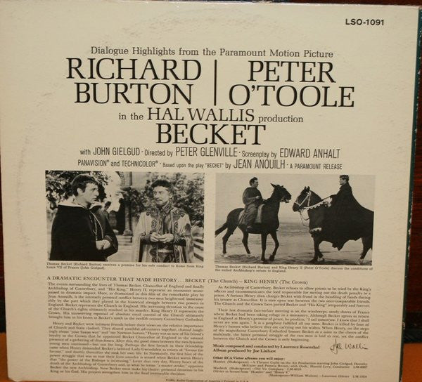 Laurence Rosenthal : Becket (Dialogue Highlights From The Paramount Film) (LP, gat)