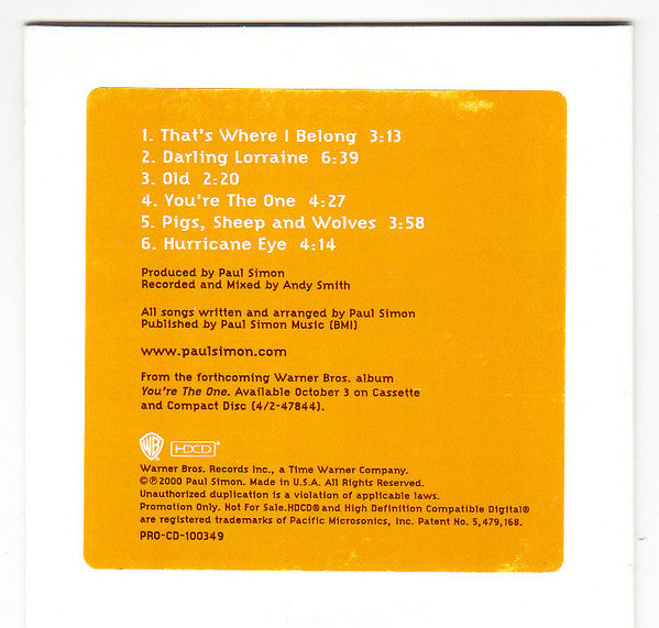 Paul Simon : You're The One  (CD, Promo, Smplr)