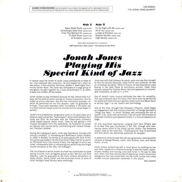 The Jonah Jones Quartet : The Jonah Jones Quartet (LP, RE)