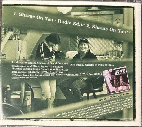 Indigo Girls : Shame On You (CD, Single, Promo)