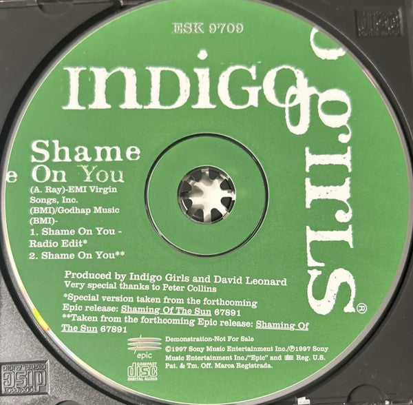Indigo Girls : Shame On You (CD, Single, Promo)
