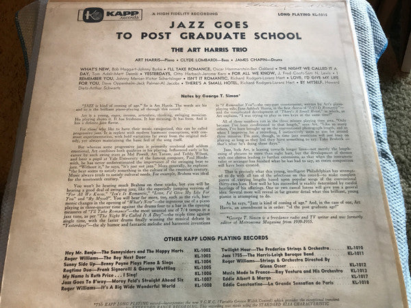 The Art Harris Trio : Jazz Goes To Post Graduate School (LP, Album, Mono)