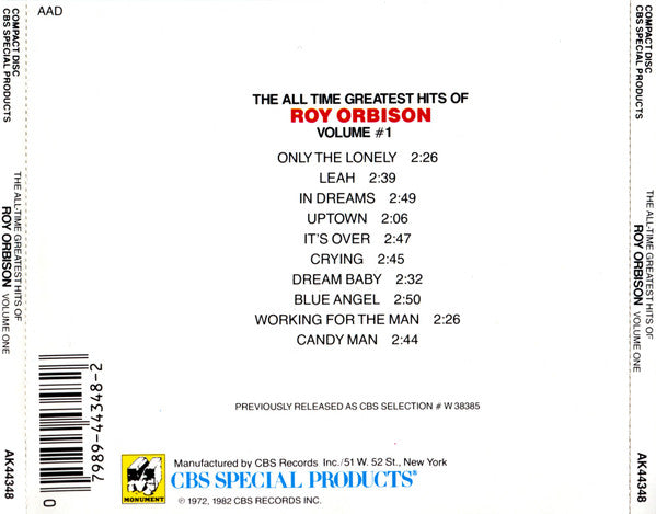Roy Orbison : The All-Time Greatest Hits Of Roy Orbison (Volume One) (CD, Comp, RE)
