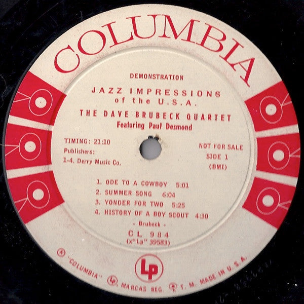 The Dave Brubeck Quartet : Jazz Impressions Of The U.S.A. (LP, Mono, Promo)