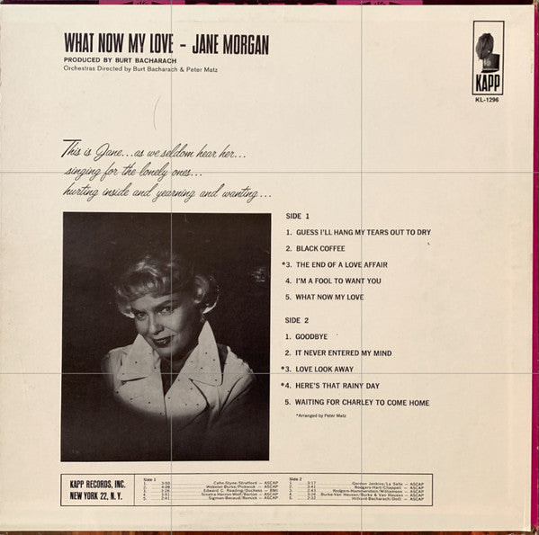 Jane Morgan : What Now My Love? (LP, Mono, Promo)