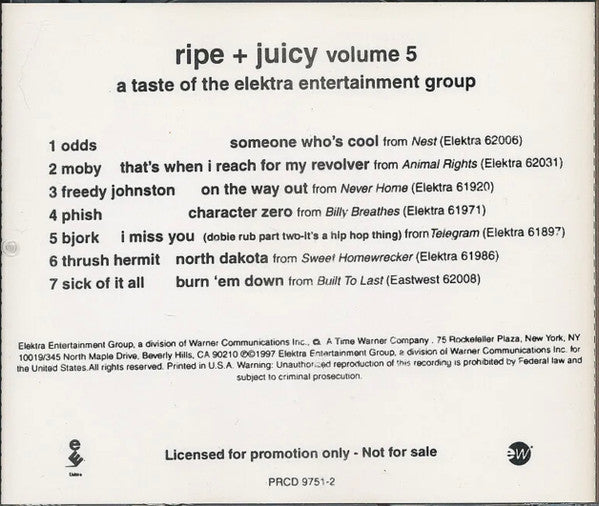 Various : Ripe + Juicy Volume 5 (A Taste Of The Elektra Entertainment Group) (CD, Promo)
