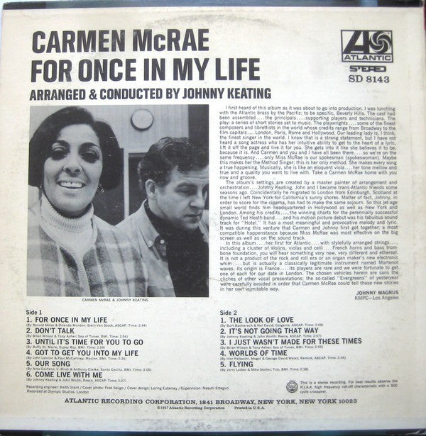Carmen McRae : For Once In My Life (LP, Album)