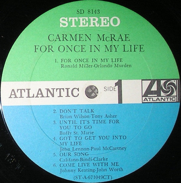 Carmen McRae : For Once In My Life (LP, Album)