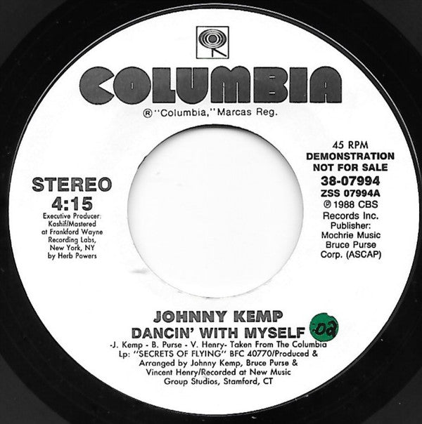 Johnny Kemp : Dancin' With Myself (7", Promo)