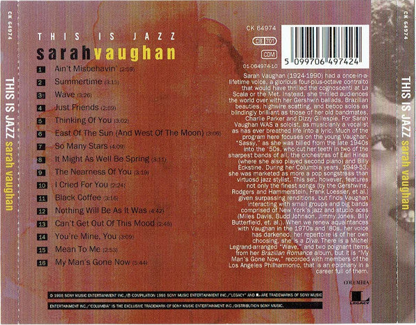 Sarah Vaughan : This Is Jazz (CD, Comp)