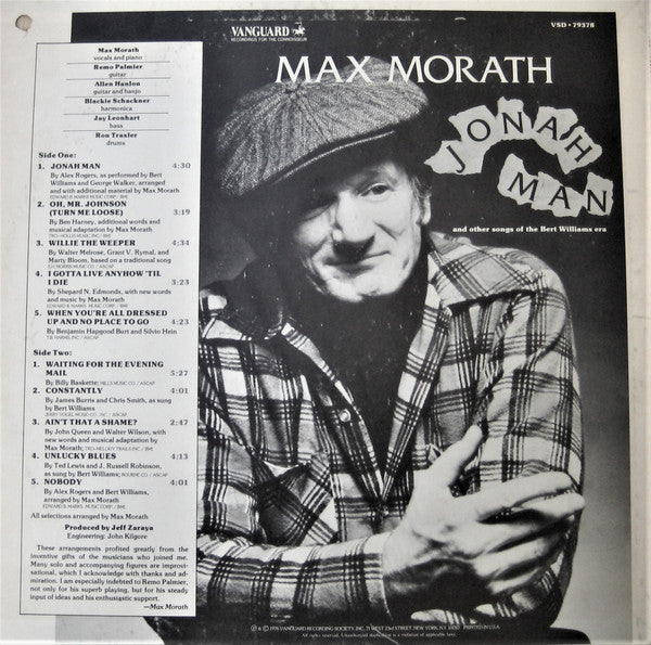 Max Morath : Jonah Man And Other Songs Of The Bert Williams Era (LP, Album)