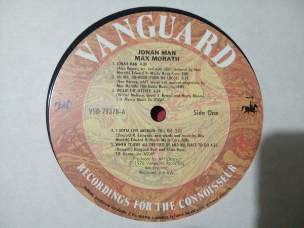 Max Morath : Jonah Man And Other Songs Of The Bert Williams Era (LP, Album)