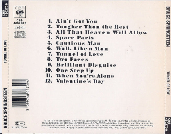 Bruce Springsteen : Tunnel Of Love (CD, Album, Pic)