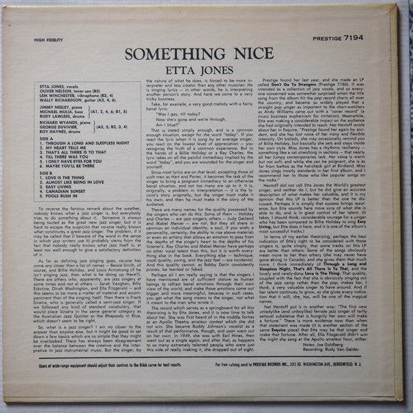 Etta Jones : Something Nice (LP, Album, Mono)