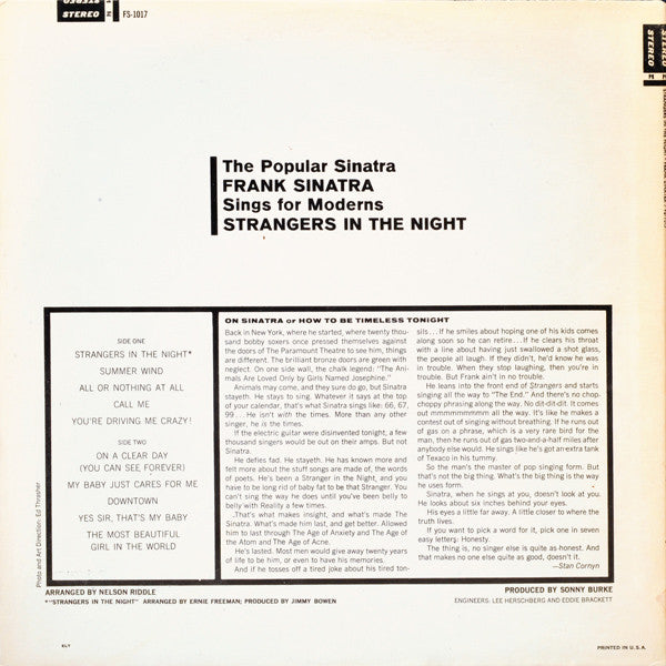 Frank Sinatra : Strangers In The Night (LP, Album, RE)