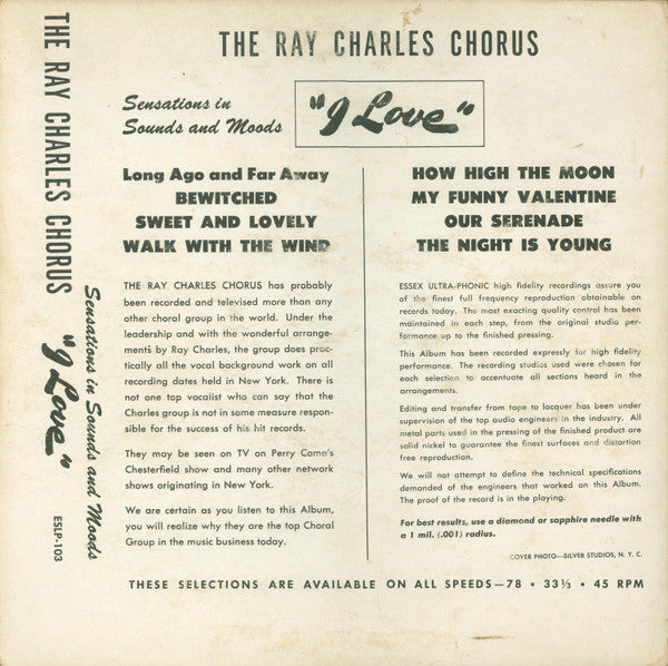 The Ray Charles Chorus : Sensations In Sounds And Moods I Love (10", Album)