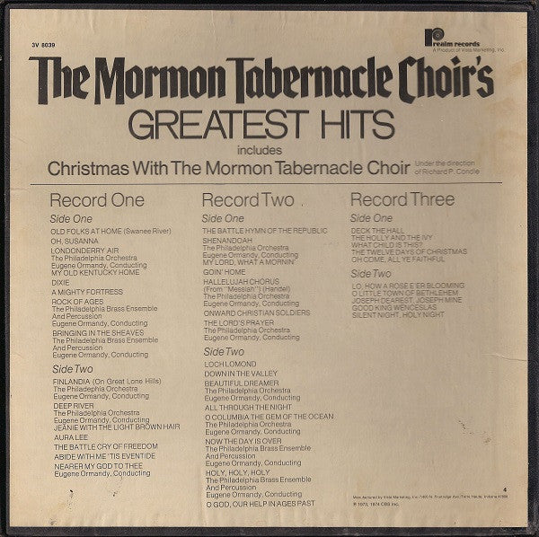Mormon Tabernacle Choir : The Mormon Tabernacle Choir's Greatest Hits (3xLP + LP, RE + Box, Comp)