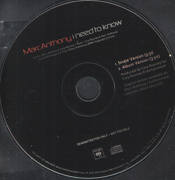 Marc Anthony : I Need To Know (CD, Single, Promo)