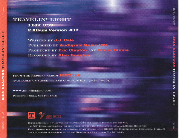 Eric Clapton : Travelin' Light (CD, Single, Promo)